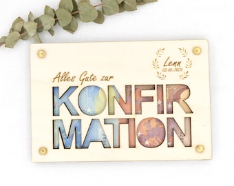 Personalisiertes Geldgeschenk zur Konfirmation – Wunscherfüller aus Holz mit Name und Gravur – Geschenkidee für Jungen & Mädchen