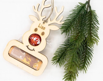 Rentier personalisiert Geldgeschenk Weihnachten Geschenkanhänger Elch Mitbringsel Gastgeschenk Tischdeko Baumschmuck passend für Lindor