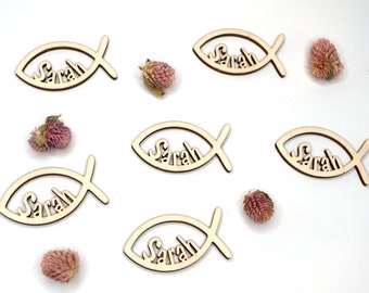 Personalized scattered decoration fish table decoration for baptism, communion, confirmation or confirmation decoration fish with name made of wood CF1