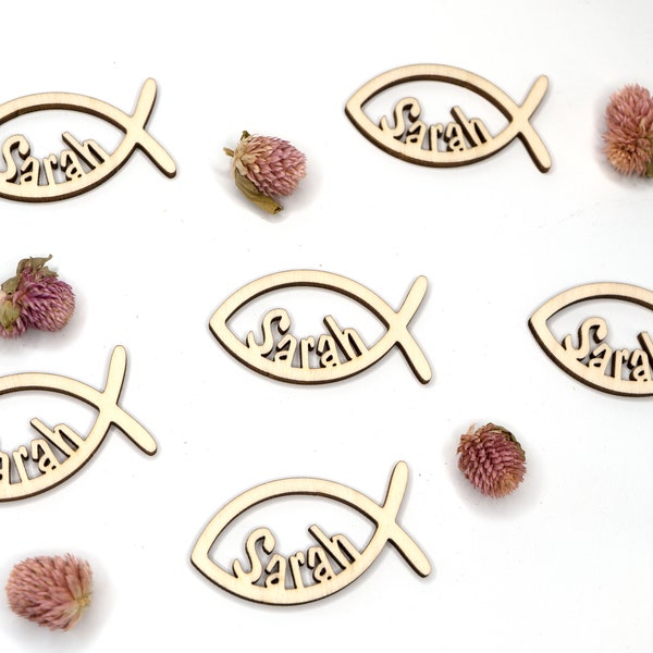 Personalized scattered decoration fish table decoration for baptism, communion, confirmation or confirmation decoration fish with name made of wood CF1