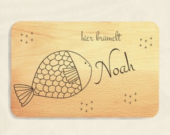 Personalisiertes Frühstücksbrettchen, personalisiertes Geschenk für Kinder, Schneidebrett, Frühstücksbrett, Brettchen, Fisch