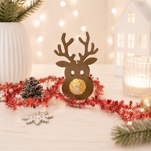 Etichetta regalo di Natale con renna, souvenir di Natale con alce, decorazione da tavolo per l'albero dell'Avvento invernale, design 3