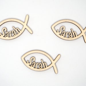 Personalized scattered decoration fish table decoration for baptism, communion, confirmation or confirmation decoration fish with name made of wood CF1 image 3