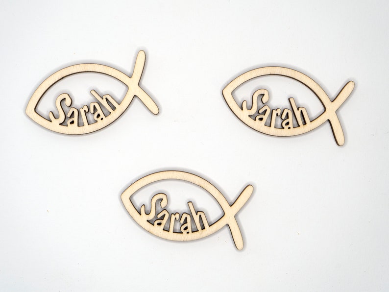 Personalized scattered decoration fish table decoration for baptism, communion, confirmation or confirmation decoration fish with name made of wood CF1 image 3