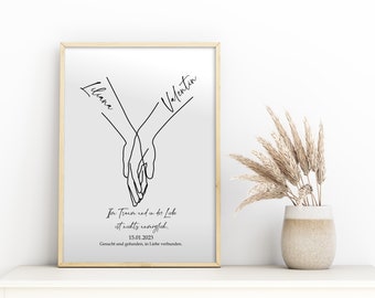 Hochzeitsgeschenk personalisiert * Umzug Geschenk Einzug Jahrestag Verlobung Hochzeitstag * Hand in Hand Poster mit Datum (HH3)