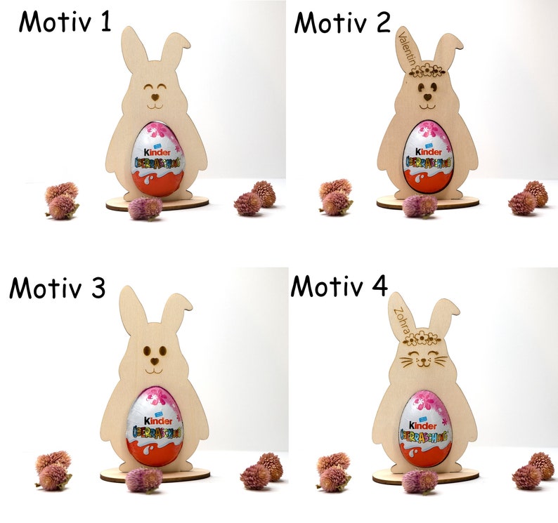 Osterhase Ü-Ei Halter Ostergeschenk personalisiert aus Holz Osterdeko Gastgeschenk Ostern Tischdeko Mitbringsel für Kinder Bild 2