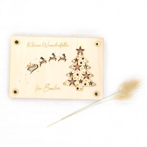 Regalo di denaro personalizzato, esauditore di desideri di Natale, regalo di Natale, carta regalo in legno, confezione regalo con nome