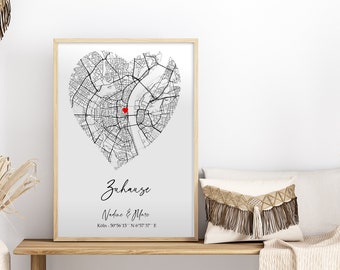 Einzugsgeschenk personalisiert * Umzug Geschenk Hochzeit Jahrestag Verlobung Hochzeitstag * Koordinaten Bild Stadtplan Zuhause Poster (HZ1)