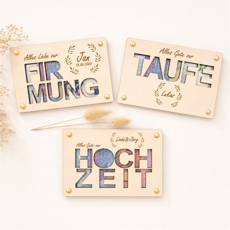 Regalo di nozze personalizzato in legno – confezione moderna per denaro con incisione – idea regalo speciale per gli sposi – biglietto in legno immagine 3