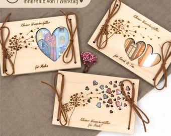 Regalo personalizzato in denaro in legno, esaudisce i desideri, idea regalo per compleanni, battesimi, matrimoni, comunioni, lauree, confezione per biglietti regalo B2