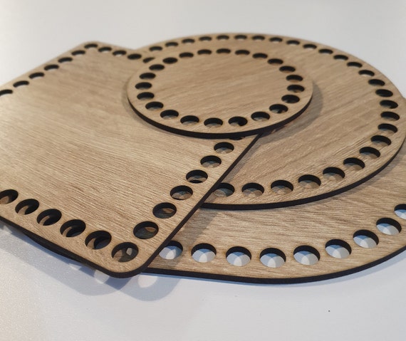 Korbboden Eiche Optik für Häkelkorb rund oval rechteckig – Holzboden zum Häkeln aus MDF Holzoptik Lochdurmesser 9mm oder 12 mm