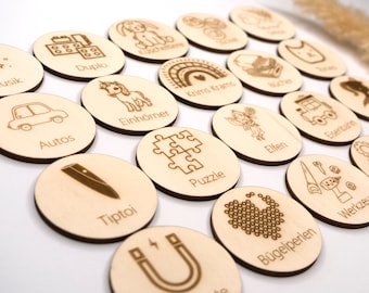 70 Motive Holzschilder für Trofast Regal oder Boxen Schrank Organisation Schilder Holzetiketten mit Schrift für das Kinderzimmer