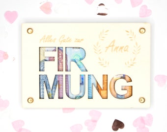 Personalisiertes Geldgeschenk zur Firmung Geschenk personalisiert mit Namen Geschenkkarte aus Holz Geschenkverpackung Geld