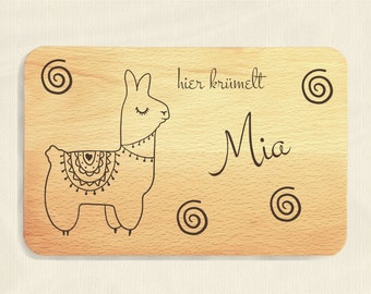 Personalized breakfast board, personalized gift for children, cutting board, breakfast board, board, llama