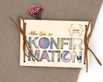 Personalized money gift for confirmation – wish fulfiller made of wood with name and engraving – gift idea for boys & girls B2