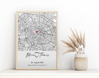 Hochzeitsgeschenk personalisiert * Umzug Geschenk Hochzeit Jahrestag Verlobung Hochzeitstag * Koordinaten Bild Stadtplan Poster (SQ2)