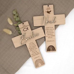 Personalisiertes Kreuz zur Kommunion Taufe Firmung Konfirmation Geschenk personalisiert mit Namen aus Holz Holzkreuz Kommunionskreuz V1
