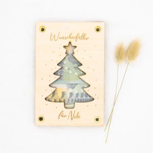 Personalisiertes Geldgeschenk Weihnachten Wunscherfüller Weihnachtsgeschenk Geschenkkarte aus Holz Geschenkverpackung mit Namen