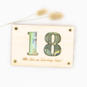 Gepersonaliseerd geld cadeau wensvervuller rond verjaardag jubileum afstudeercadeau cadeaukaart gemaakt van hout cadeauverpakking