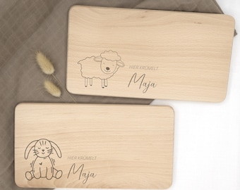 Personalized breakfast board with name | Engraved wooden children's board | Gift for baptism, birth, or school enrollment A