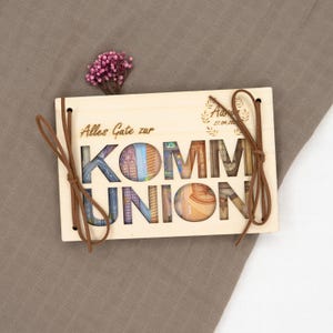 Regalo di denaro personalizzato per la comunione regalo personalizzato con nome biglietto regalo in legno confezione regalo denaro con nastro B2