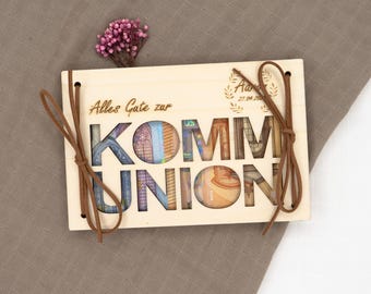 Regalo in denaro personalizzato per la Prima Comunione – esaudisci i desideri in legno con nome e incisione – Regalo per la Prima Comunione B2