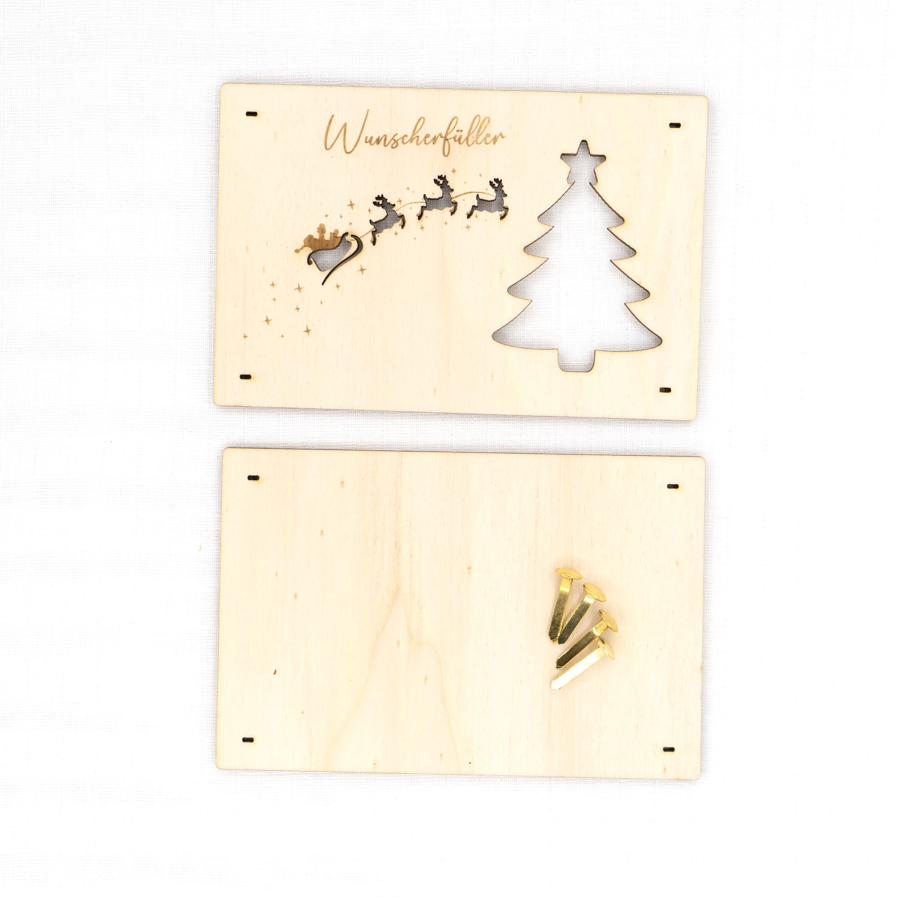 Personalisiertes Geldgeschenk, Weihnachtswunscherfüller, Weihnachtsgeschenk Geschenkkarte aus Holz, Geschenkverpackung mit Namen