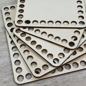 Wooden bottom basket bottom for crochet basket rectangle or square, high-quality plywood both sides sanded wooden bottoms hole diameter 9 mm