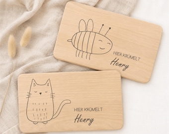 Tabla de desayuno personalizada con grabado | Tabla de desayuno infantil de madera | Regalo para nacimiento, bautizo o escolarización | Motivo infantil B