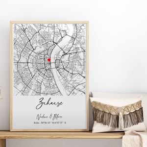 Einzugsgeschenk personalisiert * Umzug Geschenk Hochzeit Jahrestag Verlobung Hochzeitstag * Koordinaten Bild Stadtplan Zuhause Poster (SQ1)