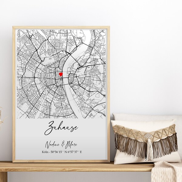 Regalo de inauguración de la casa personalizado * Regalo en movimiento Aniversario de boda Compromiso Día de la boda * Coordenadas Imagen Mapa de la ciudad Póster del hogar (SQ1)