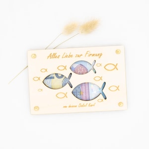 Personalisiertes Geldgeschenk Fisch Fische zur Taufe Firmung Kommunion Hochzeit Geschenk personalisiert mit Namen Geschenkkarte aus Holz