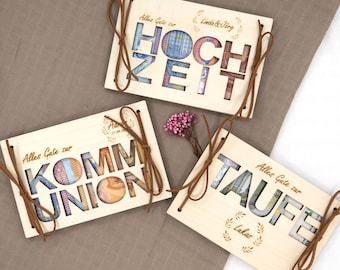 Personalized wooden gift card with engraving – creative money packaging for weddings, christenings, birthdays, confirmations or special moments B2