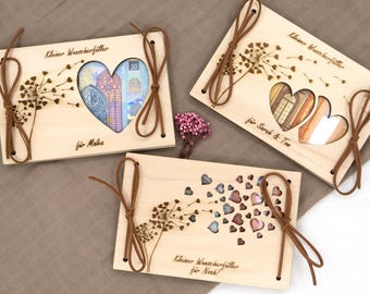 Regalo di denaro personalizzato, esauditore di desideri, compleanno, battesimo, matrimonio, comunione, laurea, biglietto regalo, confezione regalo in legno B2