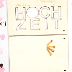 Personalisiertes Geldgeschenk zur Hochzeit Geschenk Brautpaar personalisiert mit Namen Geschenkkarte aus Holz Geschenkverpackung Geld Bild 3