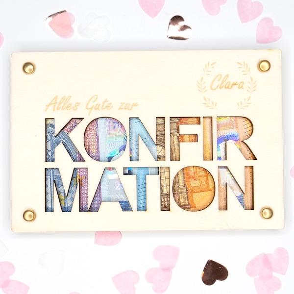 Personalisiertes Geldgeschenk zur Konfirmation Geschenk personalisiert mit Namen Geschenkkarte aus Holz Geschenkverpackung Geld