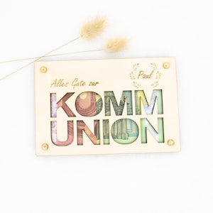 Personalisiertes Geldgeschenk zur Kommunion Geschenk personalisiert mit Namen Geschenkkarte aus Holz Geschenkverpackung Geld
