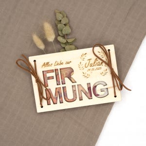 Gepersonaliseerd geldcadeau voor bevestiging Cadeau gepersonaliseerd met naam Cadeaukaart van hout Cadeauverpakking geld met lint B2