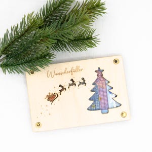 Personalisiertes Geldgeschenk Weihnachten Wunscherfüller Weihnachtsgeschenk Geschenkkarte aus Holz Geschenkverpackung mit Namen