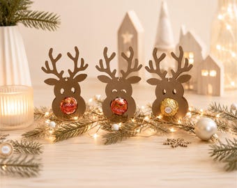 Rentier Gastgeschenk Weihnachten Geschenkanhänger Elch Mitbringsel Weihnachtskugel Tischdeko Winter Advent Baumschmuck für Pralinen