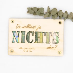 Personalisiertes Geldgeschenk Wunscherfüller runder Geburtstag Jubiläum Geschenk Geschenkkarte aus Holz Geschenkverpackung nichts gewünscht