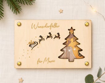 Personalisiertes Geldgeschenk Weihnachten Wunscherfüller Weihnachtsgeschenk Geschenkkarte aus Holz Geschenkverpackung mit Namen