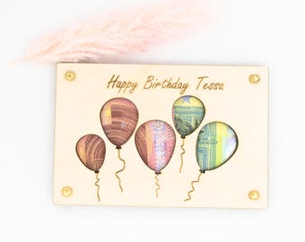 Cadeau d'argent personnalisé anniversaire baptême mariage communion cadeau carte cadeau en bois emballage cadeau réalisation de souhaits