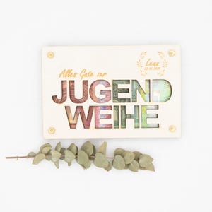 Gepersonaliseerde geldcadeau voor de jeugd, wijdingscadeau, gepersonaliseerd met naam, cadeaukaart van hout, geschenkverpakking, geeft geld