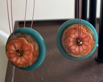 Buttoned Up: Earrings of Aqua/Coral/Multi Buttons