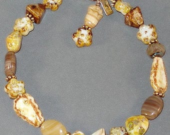 Caramel Crunch // Seashell Beaded Bracelet // Brown and Gold Bracelet // Gift for Her // Gift for Women
