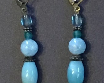 Blue Moon // Earrings // Dangle // Gifts for Her // Bronze // Aquamarine