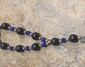 Prayer Bracelet // Beads // Navy Blue // Dog Charm // Sterling Silver // Pewter // Blue Glass // Swarovski Pearls
