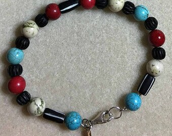 Men’s Not Potpourri // Mens Multicolored Beaded Bracelet // Turquoise Jewelry // Wood Beads // Gift for Him // Mens Jewelry