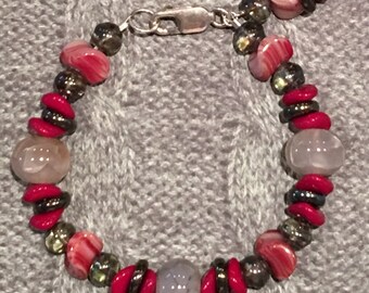 Crimson Statement// Red and Silver Beaded Statement Bracelet // Women's Bohemian Jewelry//Gifts for Women, Mother